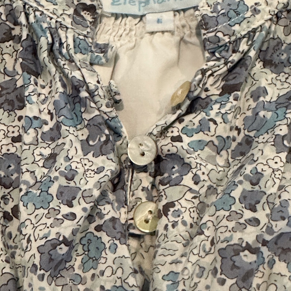 Elephantito Girls 6 Blue and Gray Floral Long Sleeve Button Ruffle Dress - Picture 4 of 5